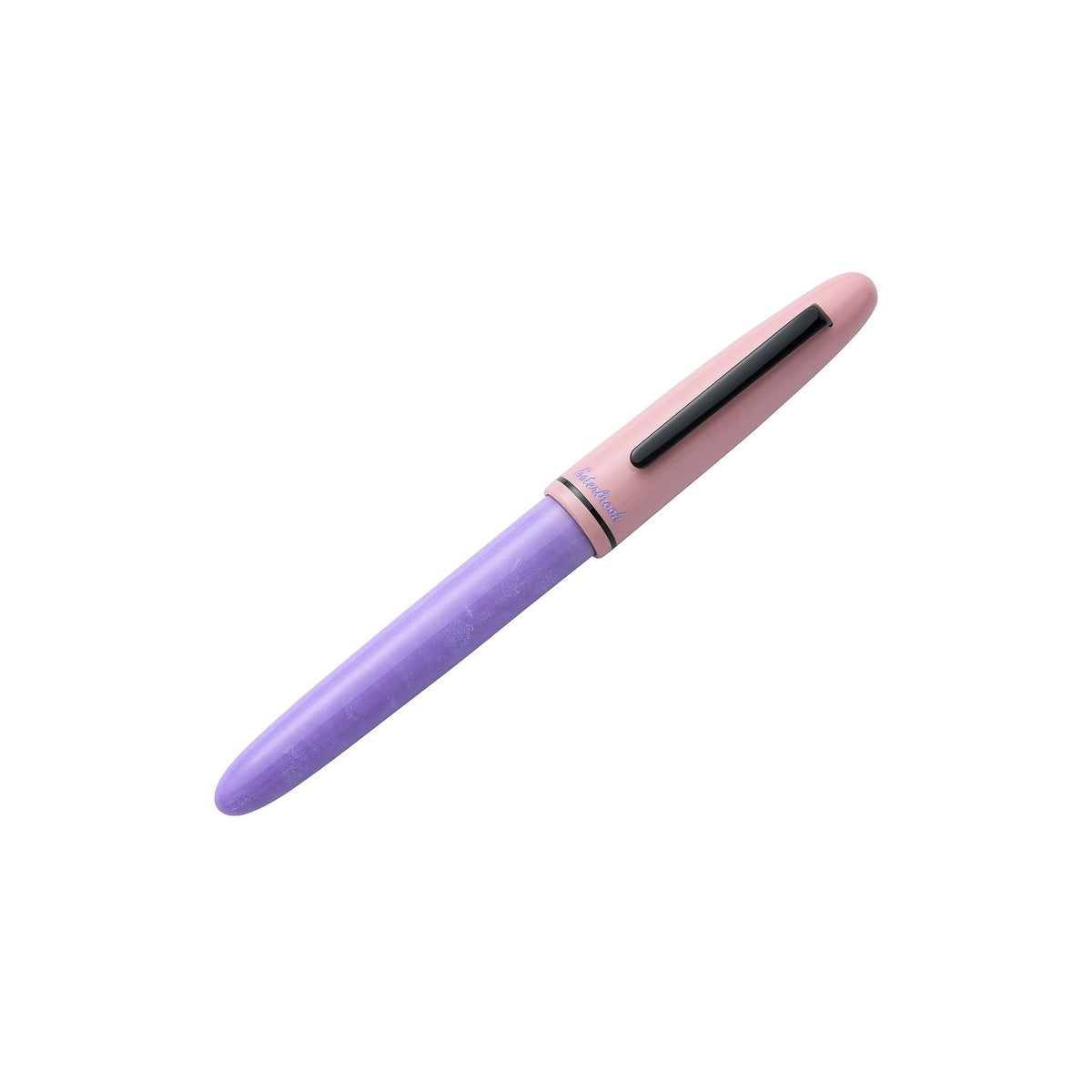 Capped Pastel Halloween Estie fountain pen, shimmering purple barrel with a pastel pink cap and black clip