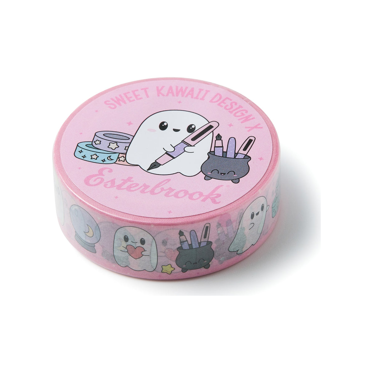 Esterbrook x Sweet Kawaii Design Little Boo Thing pink ghosts washi tape roll, 15mm x 5m, Pastel Halloween collection