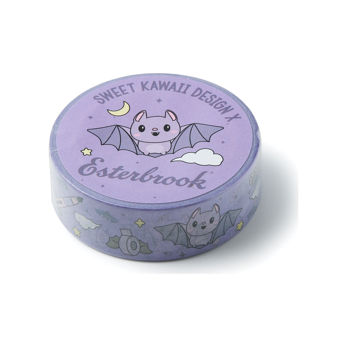 Esterbrook x Sweet Kawaii Design Simply Batty pastel purple bats washi tape roll, 15mm x 5m, Pastel Halloween collection
