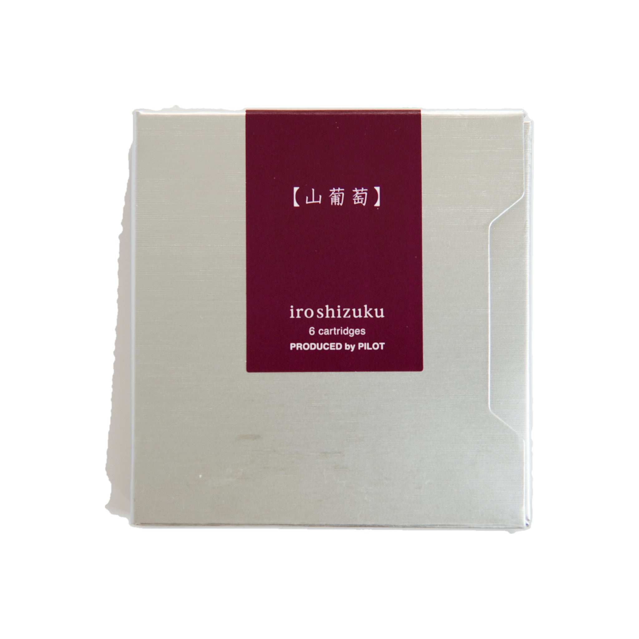 Closed box of Pilot Iroshizuku yama-budo wine red fountain pen ink cartridges