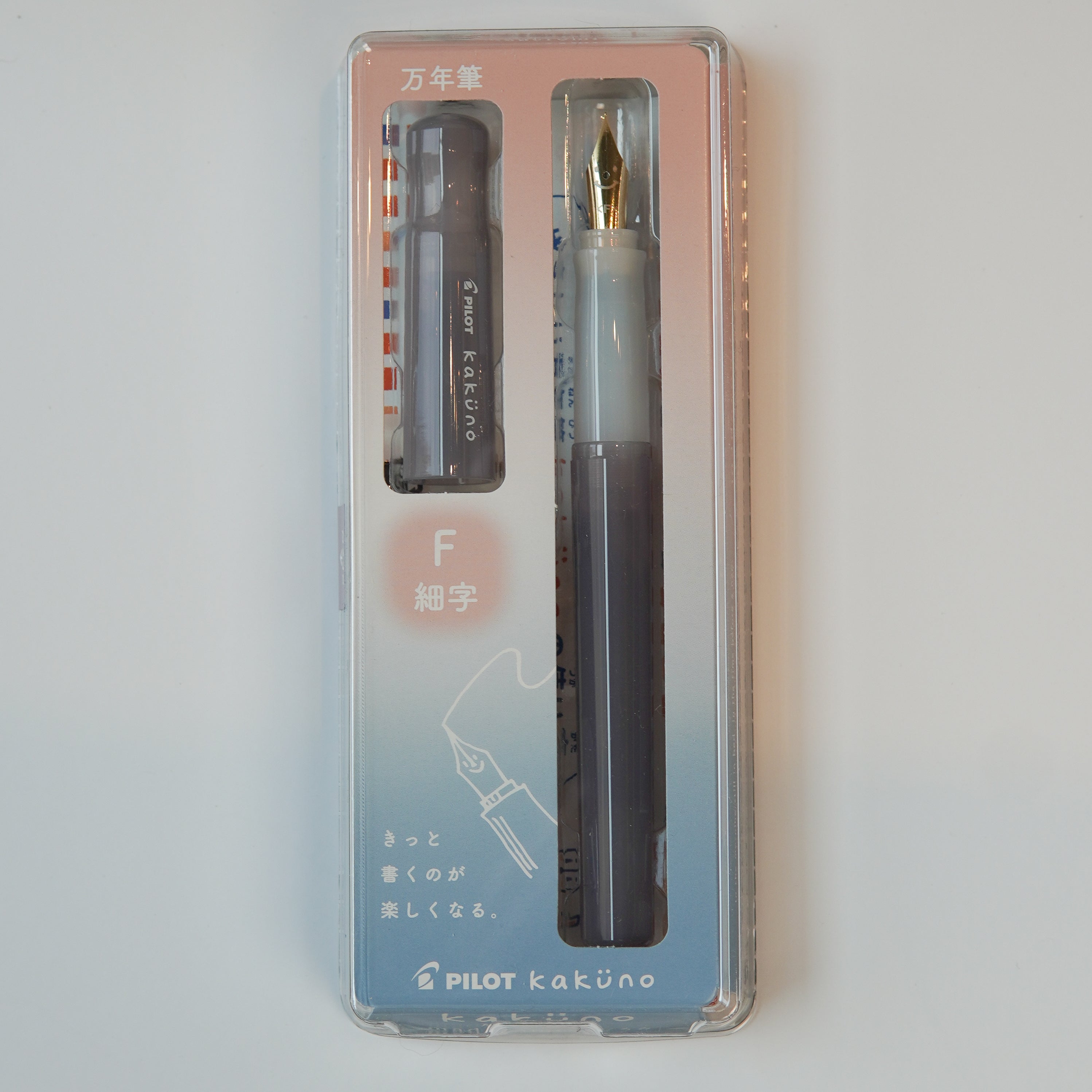 Pilot Kakuno Madoromi fountain pen in soft pastel grey with gold-toned fine nib
