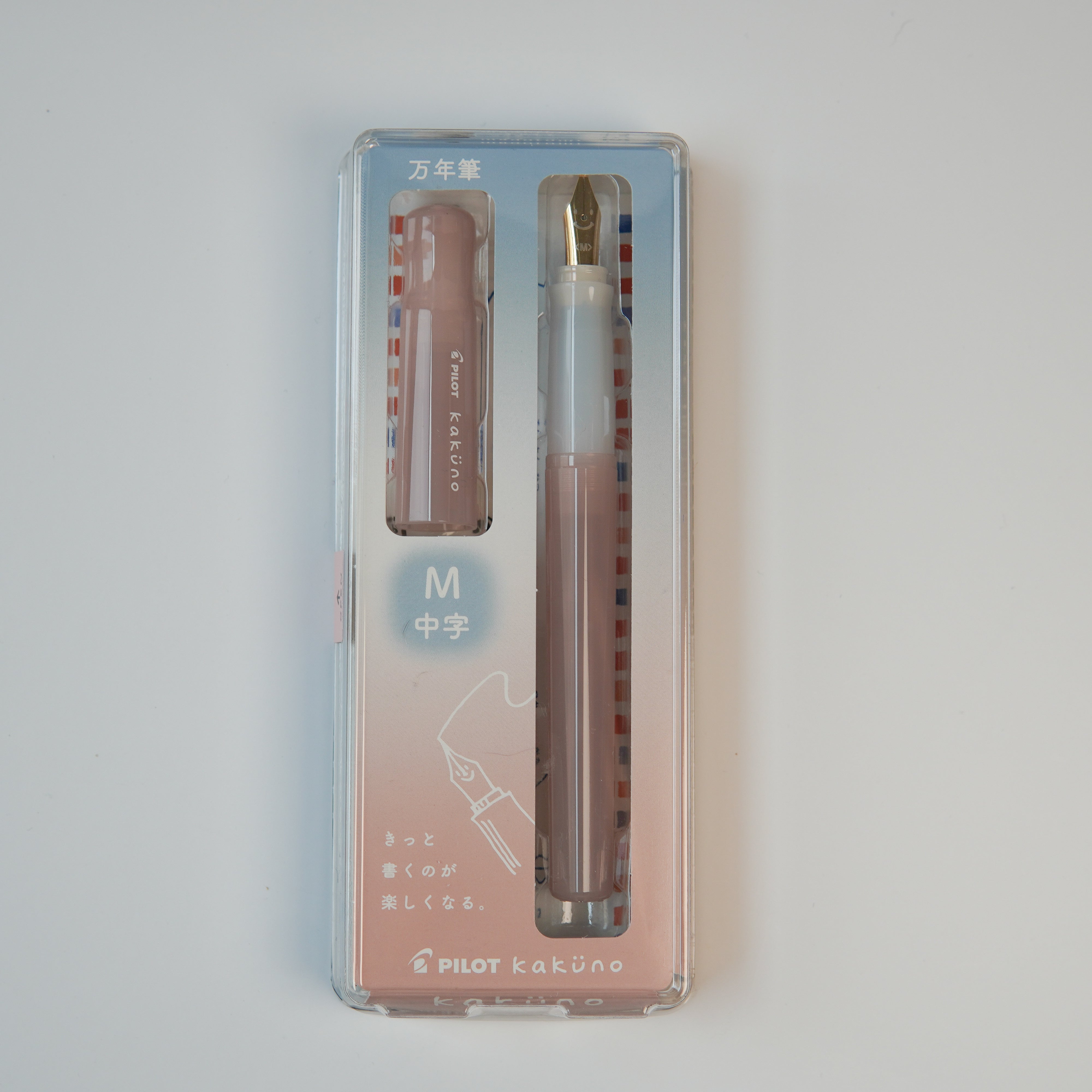 Pilot Kakuno Madoromi fountain pen in pastel blush pink with gold-toned medium nib