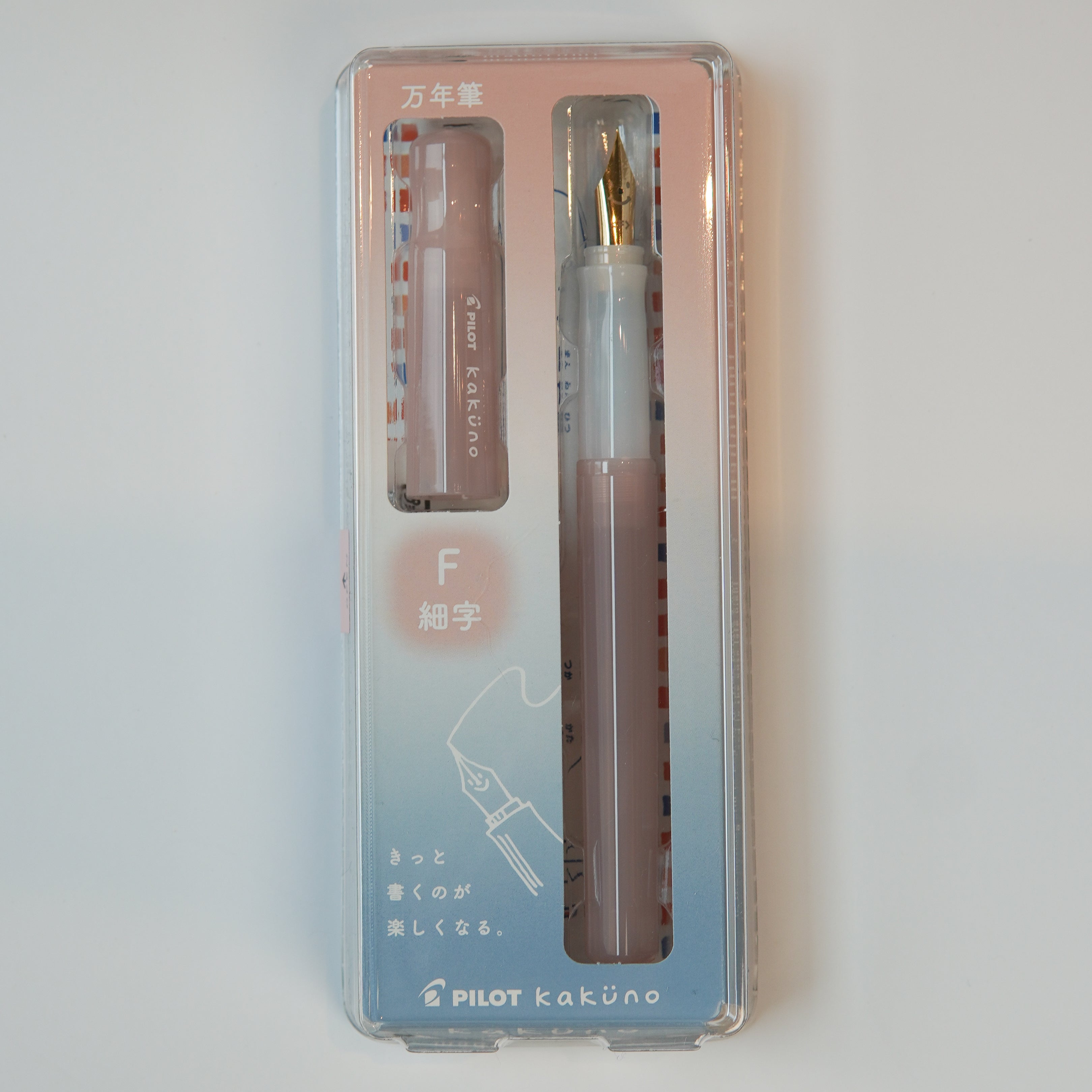 Pilot Kakuno Madoromi fountain pen in pastel blush pink with gold-toned fine nib
