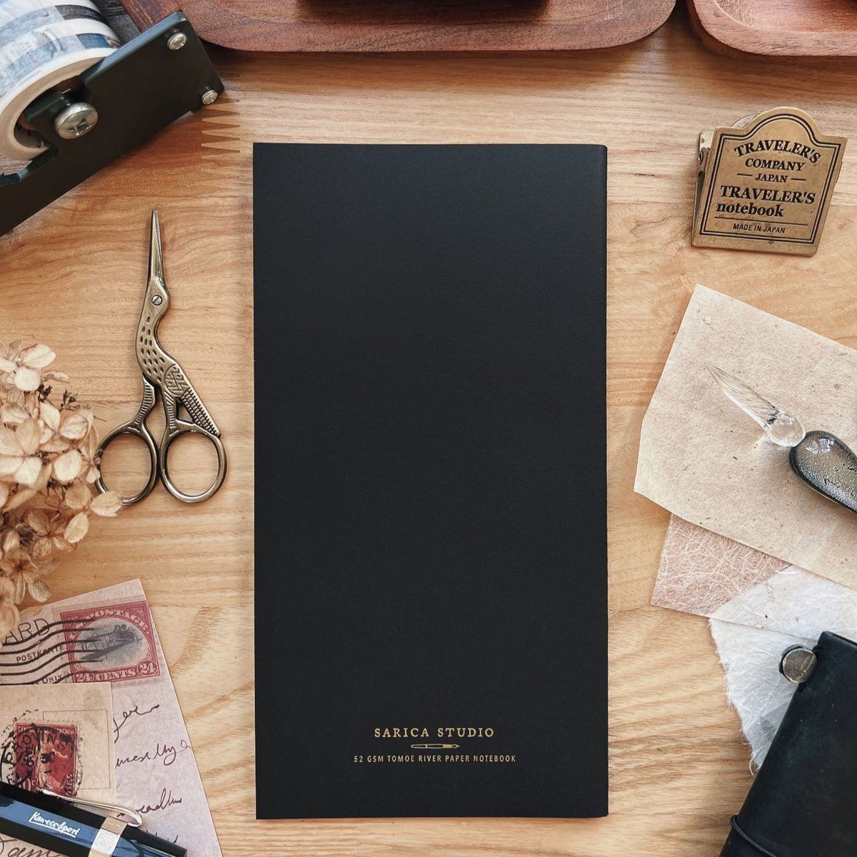 Sarica Studio Rose Notebook, standard TN size, back cover with the Sarica Studio logo