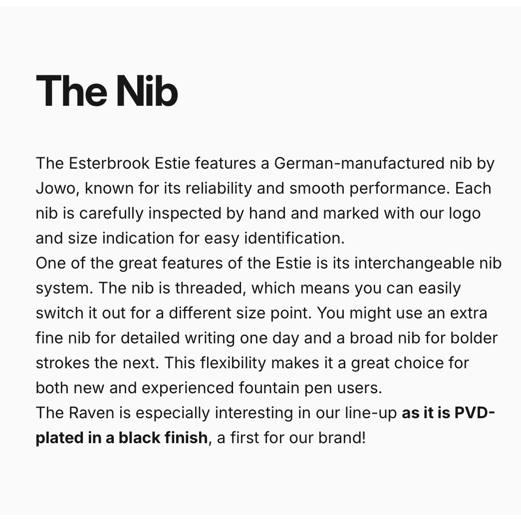 Text regarding fountain pen nib