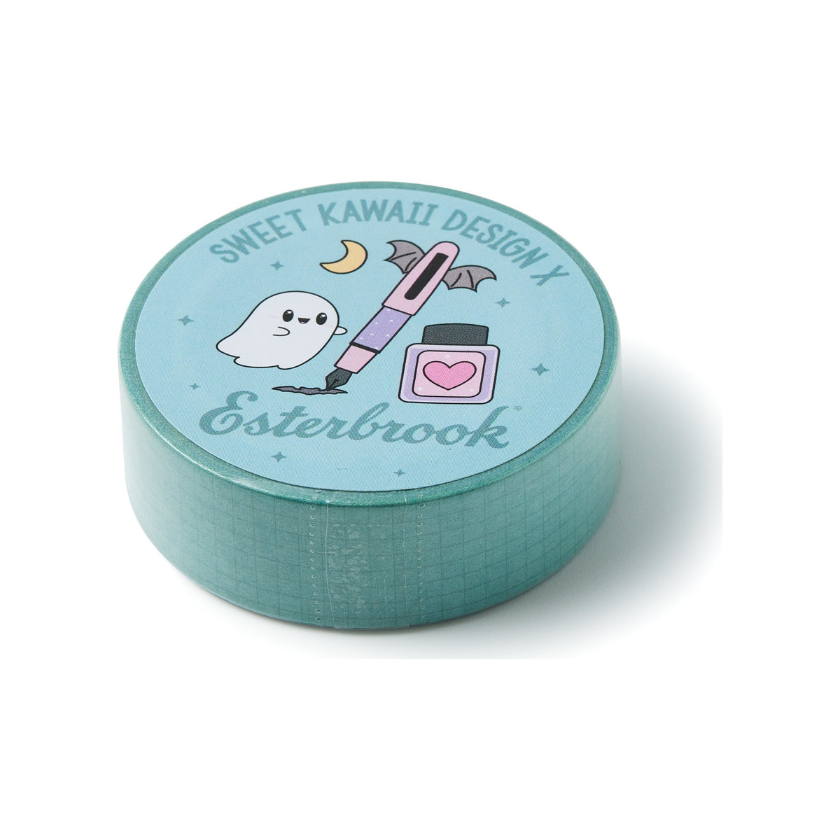 Esterbrook x Sweet Kawaii Design Ghosty Grid mint green grid washi tape roll, 15mm x 5m, Pastel Halloween collection
