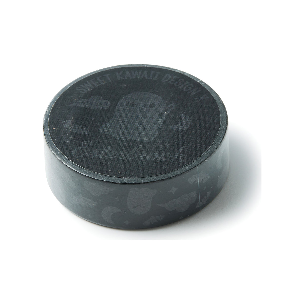 Esterbrook x Sweet Kawaii Design Sweetly Haunted black washi tape roll, 15mm wide, with tone-on-tone ghost and bat print