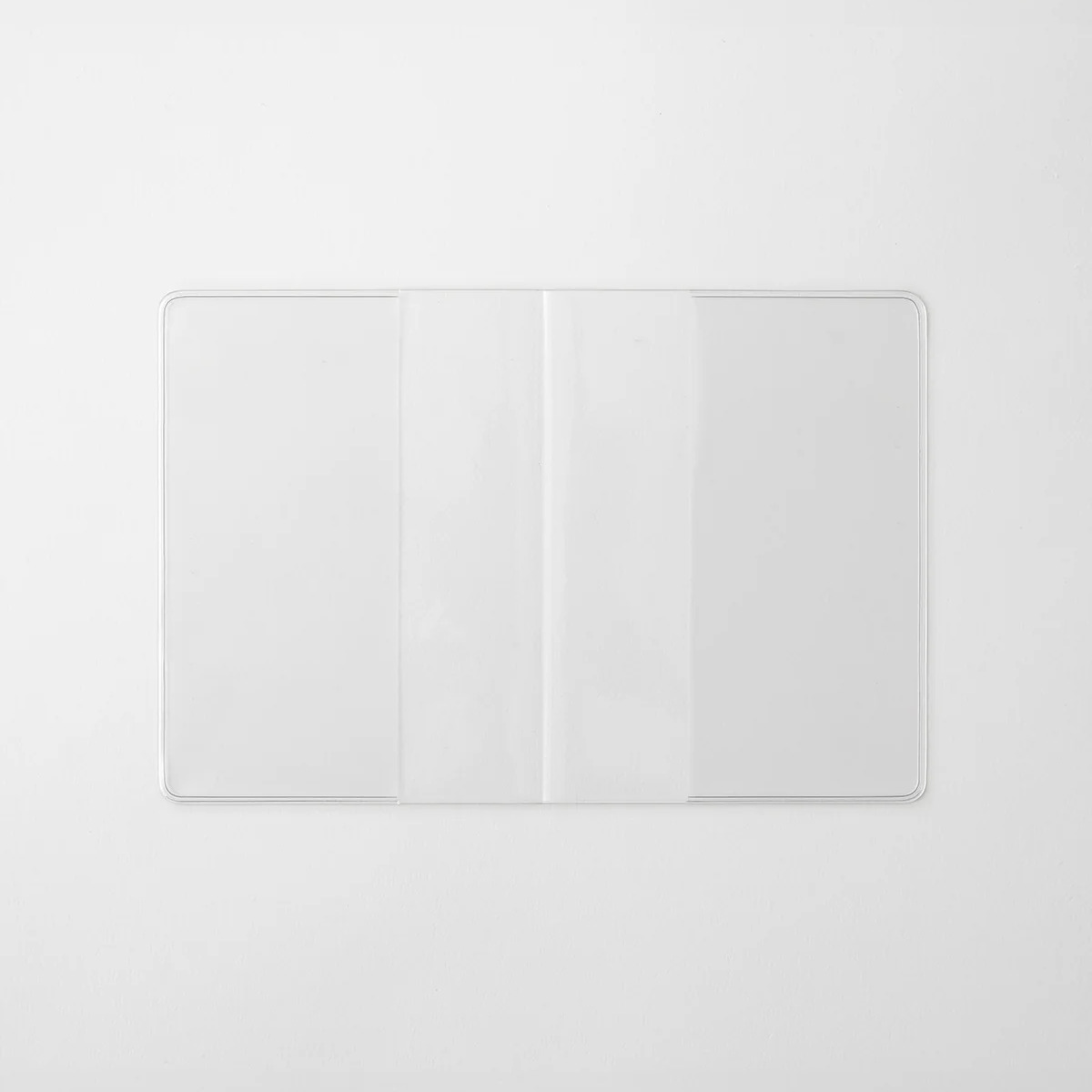 MD Notebook Cover A7 opened flat, showing the clear PVC and its fold-in flaps