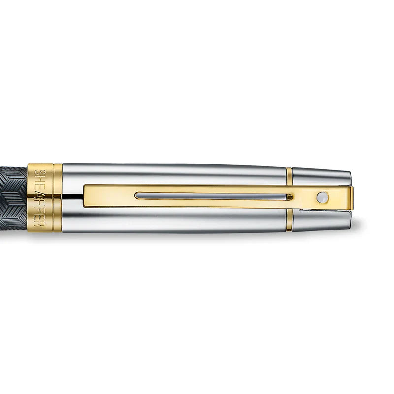 Sheaffer 300 Engraved Matte Black fountain pen with chrome cap and gold trim