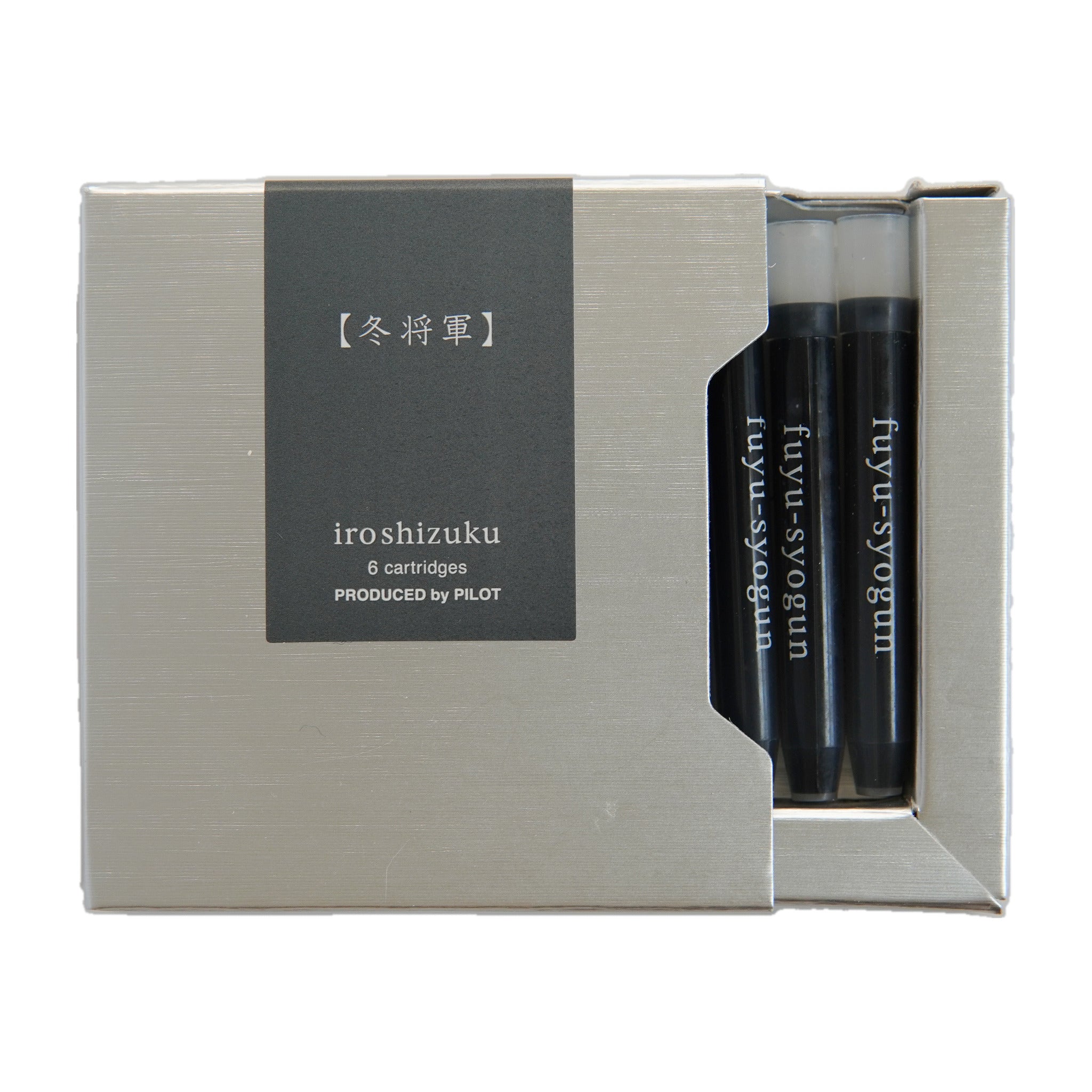 Box of Pilot Iroshizuku fuyu-syogun winter gray fountain pen ink cartridges, 6 pack