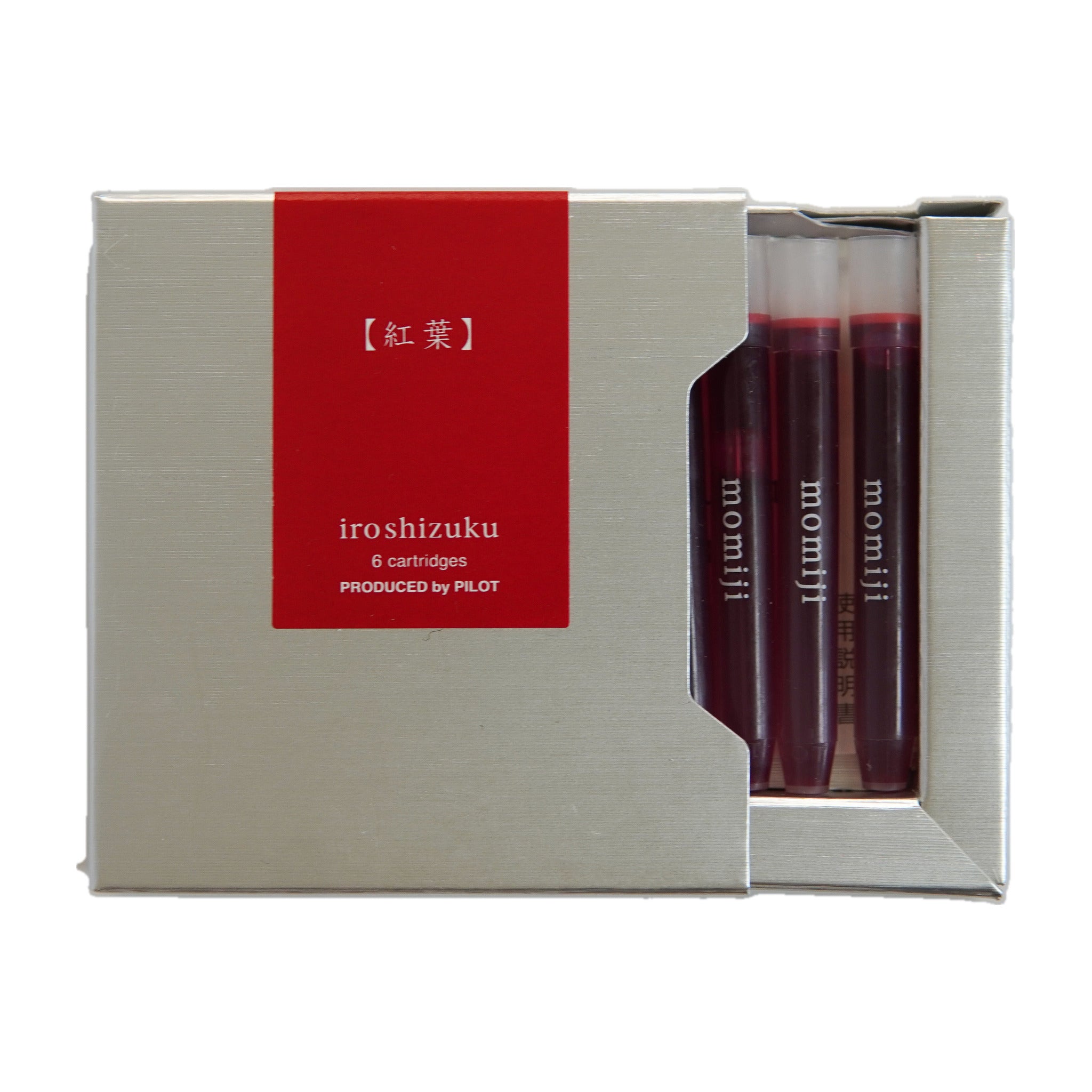 Box of Pilot Iroshizuku momiji autumn red fountain pen ink cartridges, 6 pack