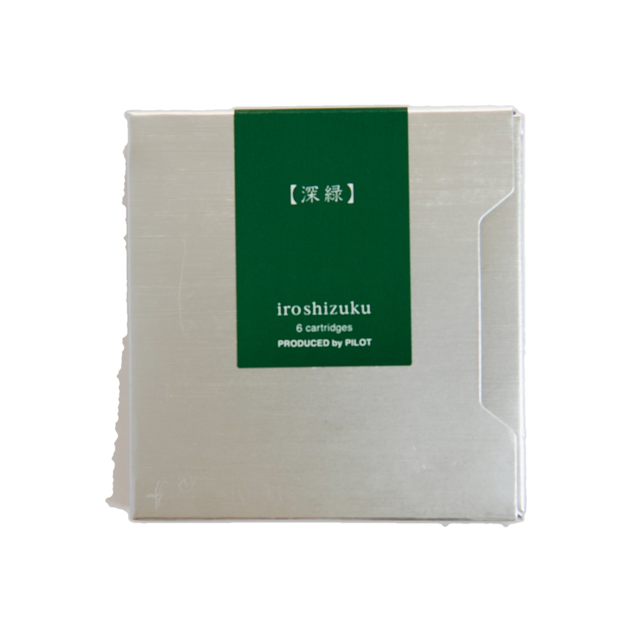 Closed box of Pilot Iroshizuku shin-ryoku forest green fountain pen ink cartridges