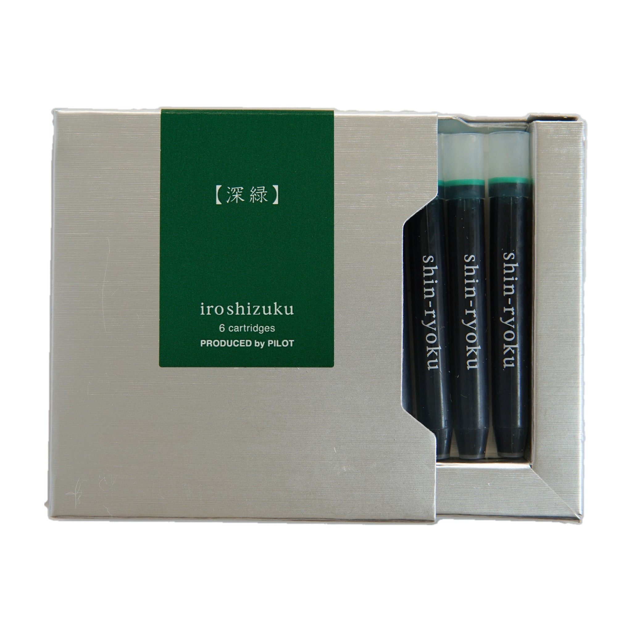 Box of Pilot Iroshizuku shin-ryoku forest green fountain pen ink cartridges, 6 pack