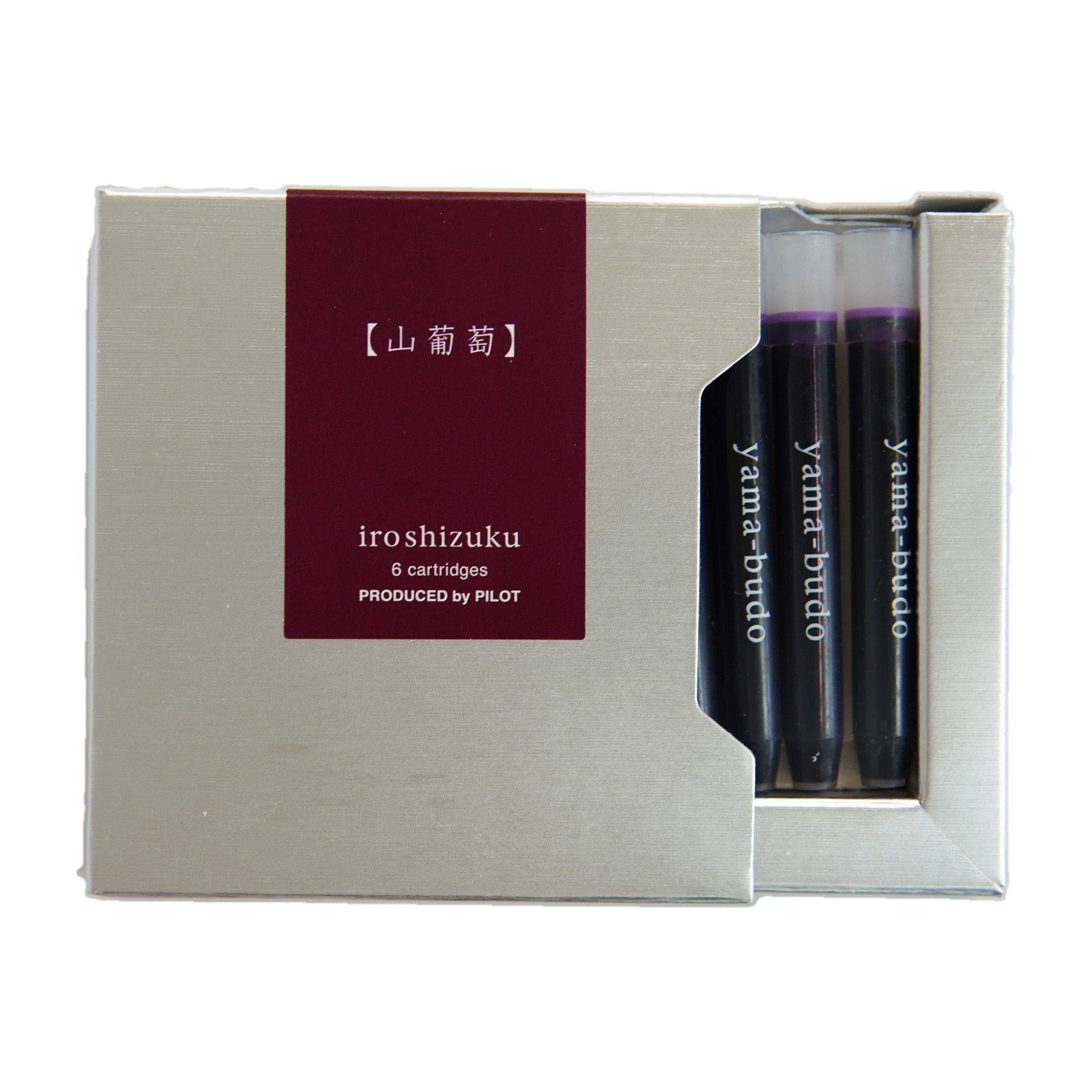 Box of Pilot Iroshizuku yama-budo wine red fountain pen ink cartridges, 6 pack